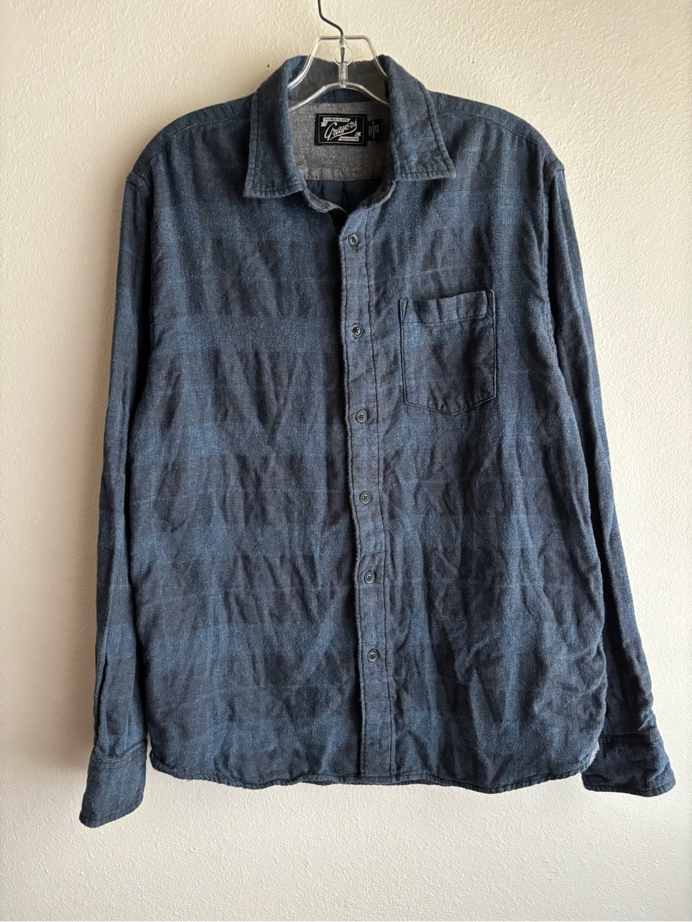 Grayers Double Cloth Button Down Shirt Heather Blue Gingham Long Sleeve